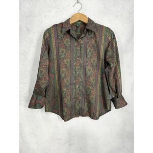 Lauren Ralph Lauren Dark Bohemian Paisley Button Down Shirt Women's Size Large
